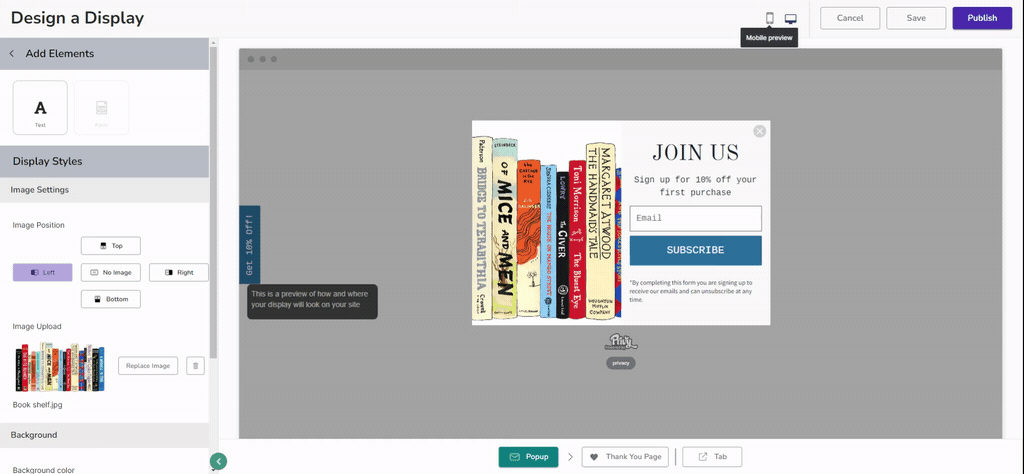 Privy Convert Editor: Preview your displays on mobile and desktop