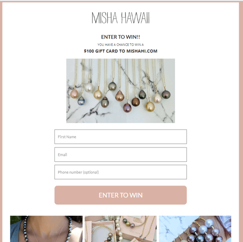 Misha Hawaii Landing Page Example