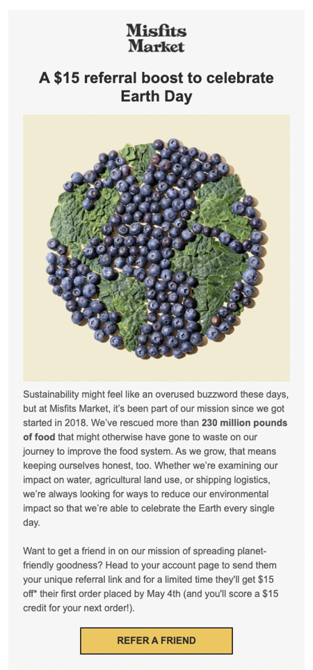 Misfit Markets gift card email example