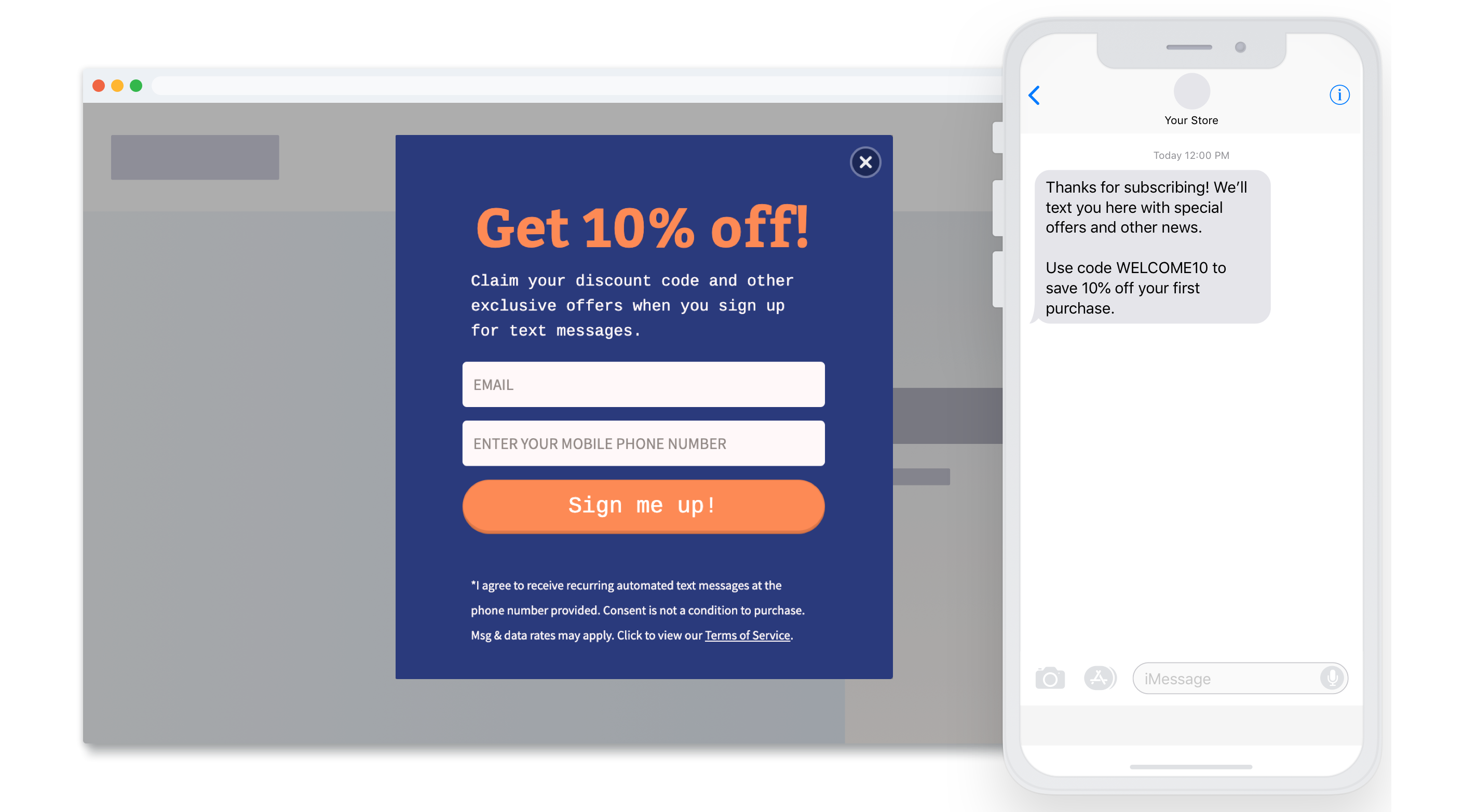 SMS Pop Up Example